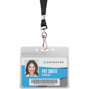 Name Badges & Holders | Id Holder/Lanyard Combo, Horizontal, Black/Clear, Pack Of 20 Labels & Label Makers Name Badges & Holders