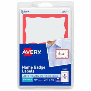 Name Badges & Holders | Name Tags, 05143, 2-1/3″ X 3-3/8″, White With Red Border, 100 Removable Name Badges Labels & Label Makers Name Badges & Holders