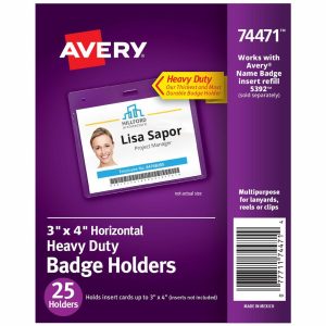 Name Badges & Holders | Secure Top Badge Holders, Horizontal Prepunched, 3″ X 4″ Badge, Clear, Box Of 25 Labels & Label Makers Name Badges & Holders