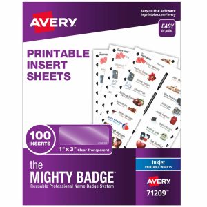 Name Badges & Holders | The Mighty Badge Inserts For Inkjet Printers, 1″ X 3″, Clear, Pack Of 100 Inserts Labels & Label Makers Name Badges & Holders