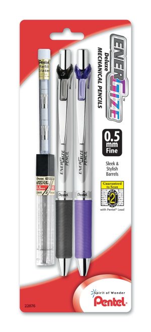 Pencils | Energize Mechanical Pencils, 0.5 Mm, Silver Barrel, Pack Of 2 Office Supplies Pencils