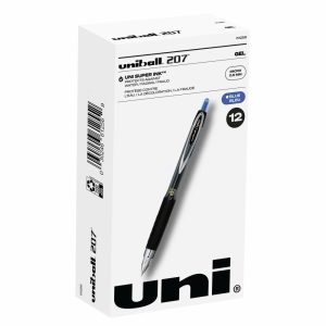 Pens | 207 Retractable Fraud Prevention Gel Pens, Micro Point, 0.5 Mm, Black Barrels, Blue Ink, Pack Of 12 Office Supplies Pens