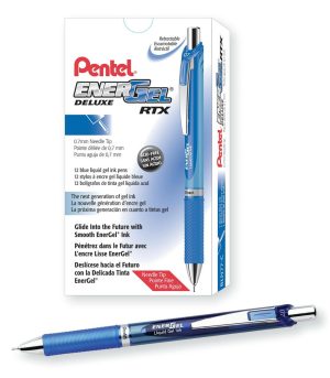 Pens | Energel Deluxe Rtx Retractable Pens, Needle Point, 0.7 Mm, Blue Barrel, Blue Ink, Pack Of 12 Pens Office Supplies Pens