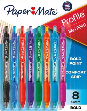 Pens | Profile Retractable Ballpoint Pens, Bold Point, 1.4 Mm, Assorted Translucent Barrel, Assorted Ink Colors, Pack Of 8 Office Supplies Pens