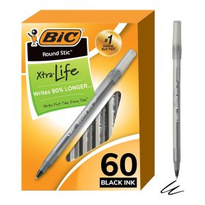 Pens | Round Stic Ballpoint Pens, Medium Point, 1.0 Mm, Translucent Barrel, Black Ink, Pack Of 60 Pens Office Supplies Pens