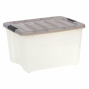 Plastic Storage Containers | Stack & Pull Storage Box, 10 Gallon, Clear/Gray Office Supplies Plastic Storage Containers