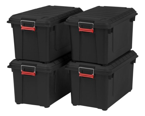 Plastic Storage Containers | Weathertight Plastic Storage Containers With Latch Lids, 15 3/8″ X 16″ X 30″, Black, Case Of 4 Office Supplies Plastic Storage Containers