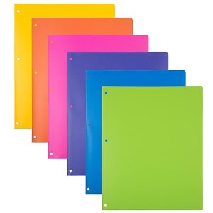 Pocket Folders | Heavy-Duty 3-Hole Punched Plastic Presentation Folders, 9-1/2″ X 11-1/2″, Assorted Fashion, Pack Of 6 Folders Filing & Folders Pocket Folders