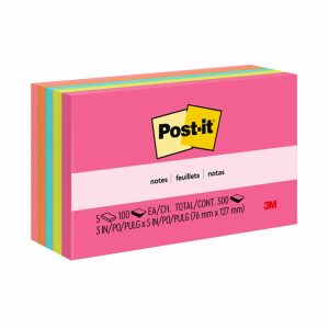 Post-It & Sticky Notes | Notes, 3 In X 5 In, 5 Pads, 100 Sheets/Pad, Clean Removal, Poptimistic Collection Basic Supplies Post-It & Sticky Notes