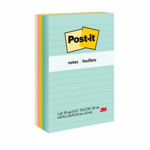 Post-It & Sticky Notes | Notes, 4 In X 6 In, 5 Pads, 100 Sheets/Pad, Clean Removal, Beachside Café Collection, Lined Basic Supplies Post-It & Sticky Notes