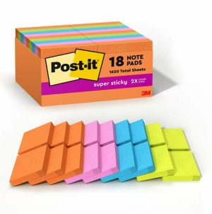 Post-It & Sticky Notes | Super Sticky Notes, 1-7/8 In X 1-7/8 In, 18 Pads, 90 Sheets/Pad, 2X The Sticking Power, Energy Boost Collection Basic Supplies Post-It & Sticky Notes