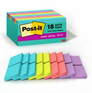 Post-It & Sticky Notes | Super Sticky Notes, 1-7/8 In X 1-7/8 In, 18 Pads, 90 Sheets/Pad, 2X The Sticking Power, Supernova Neons Collection Basic Supplies Post-It & Sticky Notes