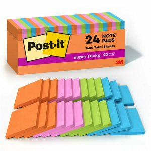 Post-It & Sticky Notes | Super Sticky Notes, 3 In X 3 In, 24 Pads, 70 Sheets/Pad, 2X The Sticking Power, Energy Boost Collection Basic Supplies Post-It & Sticky Notes