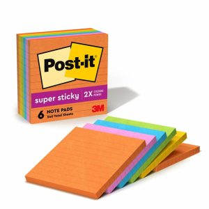 Post-It & Sticky Notes | Super Sticky Notes, 4 In X 4 In, 6 Pads, 90 Sheets/Pad, 2X The Sticking Power, Energy Boost Collection, Lined Basic Supplies Post-It & Sticky Notes