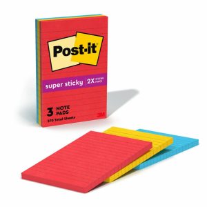 Post-It & Sticky Notes | Super Sticky Notes, 4″ X 6″, Playful Primaries Collection, Lined, Pack Of 3 Pads Basic Supplies Post-It & Sticky Notes