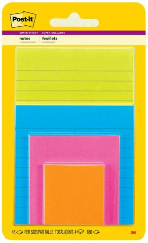 Post-It & Sticky Notes | Super Sticky Notes, Multi Sizes, Energy  Boost Collection, Lined And Unlined Notes, 4 Pads/Pack, 45 Sheets/Pad Basic Supplies Post-It & Sticky Notes