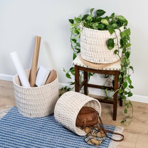 Storage Bins & Baskets | Cozy Weave Baskets, 7”H X 12”W X 12”D, Natural White, Set Of 3 Baskets Office Supplies Storage Bins & Baskets