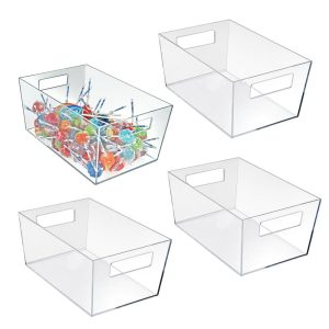 Storage Bins & Baskets | Tote Bins With Handles, X-Large, Clear, Pack Of 4 Bins Office Supplies Storage Bins & Baskets