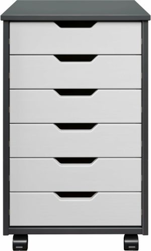 Storage Drawers & Carts | Omnia Wide Roll Cart, 6 Drawers, 25-3/4” X 16-1/8”, Gray/White Office Supplies Storage Drawers & Carts