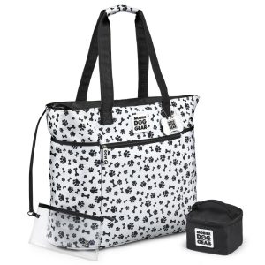 Totes & Handbags | Dogssentials Polyester Tote Bag, 16″H X 8-3/4″W X 19-1/2″D, White/Black Paw Print Bags & Luggage Totes & Handbags