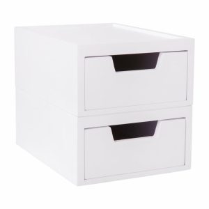 Desk Organizers | Weston Stackable Storage Boxes With Drawers, 2-3/4″H X 5-1/4″W X 7″D, White, Set Of 2 Boxes Desk Accessories Desk Organizers