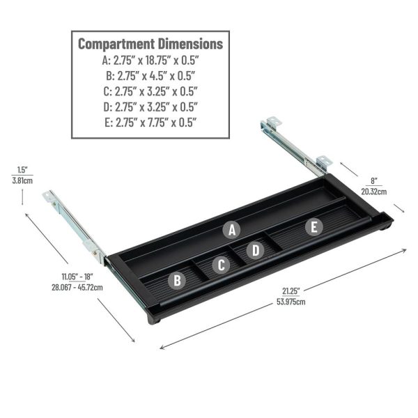 Drawer Organizers | Anchor Collection Undermount Keyboard Organizer, 1-1/2”H X 8”W X 21-1/4”D, Black Desk Accessories Drawer Organizers