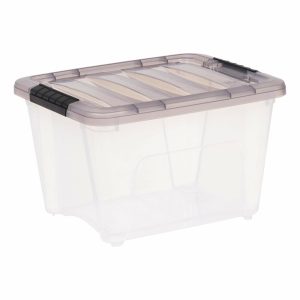 Plastic Storage Containers | Stack & Pull Storage Box, 4.75 Gallon, Clear/Gray Office Supplies Plastic Storage Containers