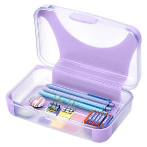 Pencils | Brand Overmolded Pencil Box, 2-5/8″H X 5-1/2″W X 8-1/4″D, Lilac/Clear Office Supplies Pencils