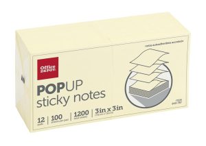 Post-It & Sticky Notes | Brand Pop Up Sticky Notes, 3″ X 3″, Yellow, 100 Sheets Per Pad, Pack Of 12 Basic Supplies Post-It & Sticky Notes