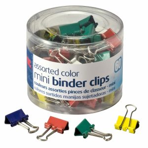 Paper & Binder Clips | Binder Clips Tub, Mini Clips, 9/16″, Assorted Colors, Pack Of 60 Basic Supplies Paper & Binder Clips